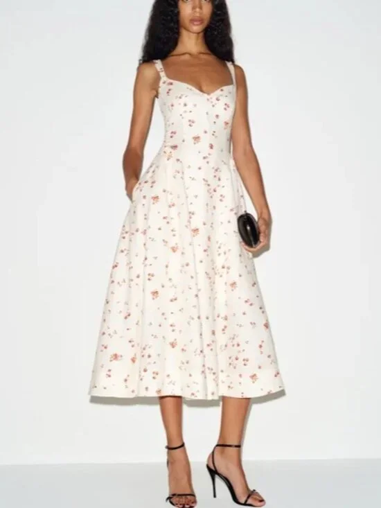 NEW Reformation Birdie Linen Sleeveless Midi Dress Lovie White Floral US 6 UK 10 - Picture 2 of 16